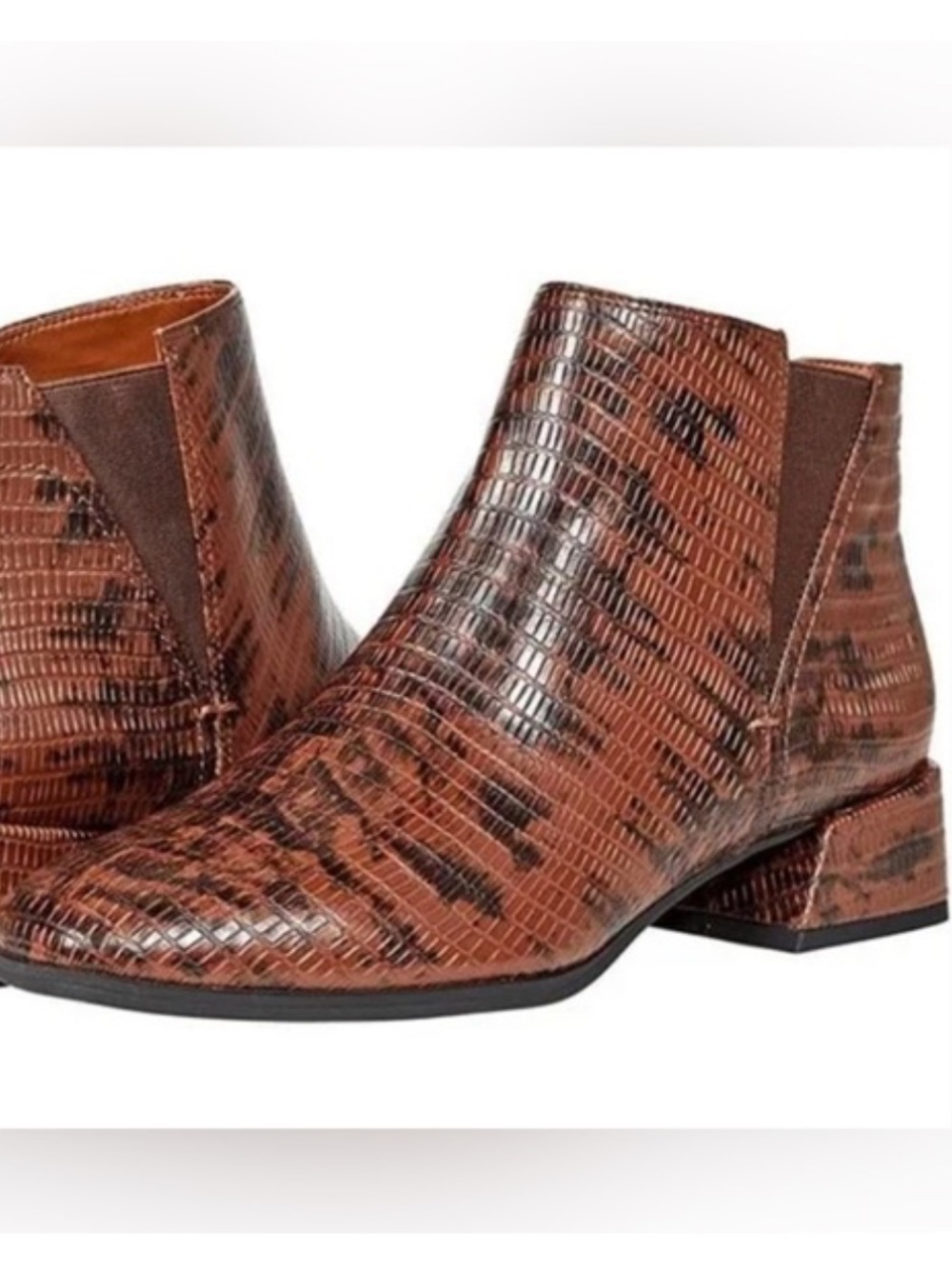 Franco Sarto Brown Snake-Embossed Ankle Boots